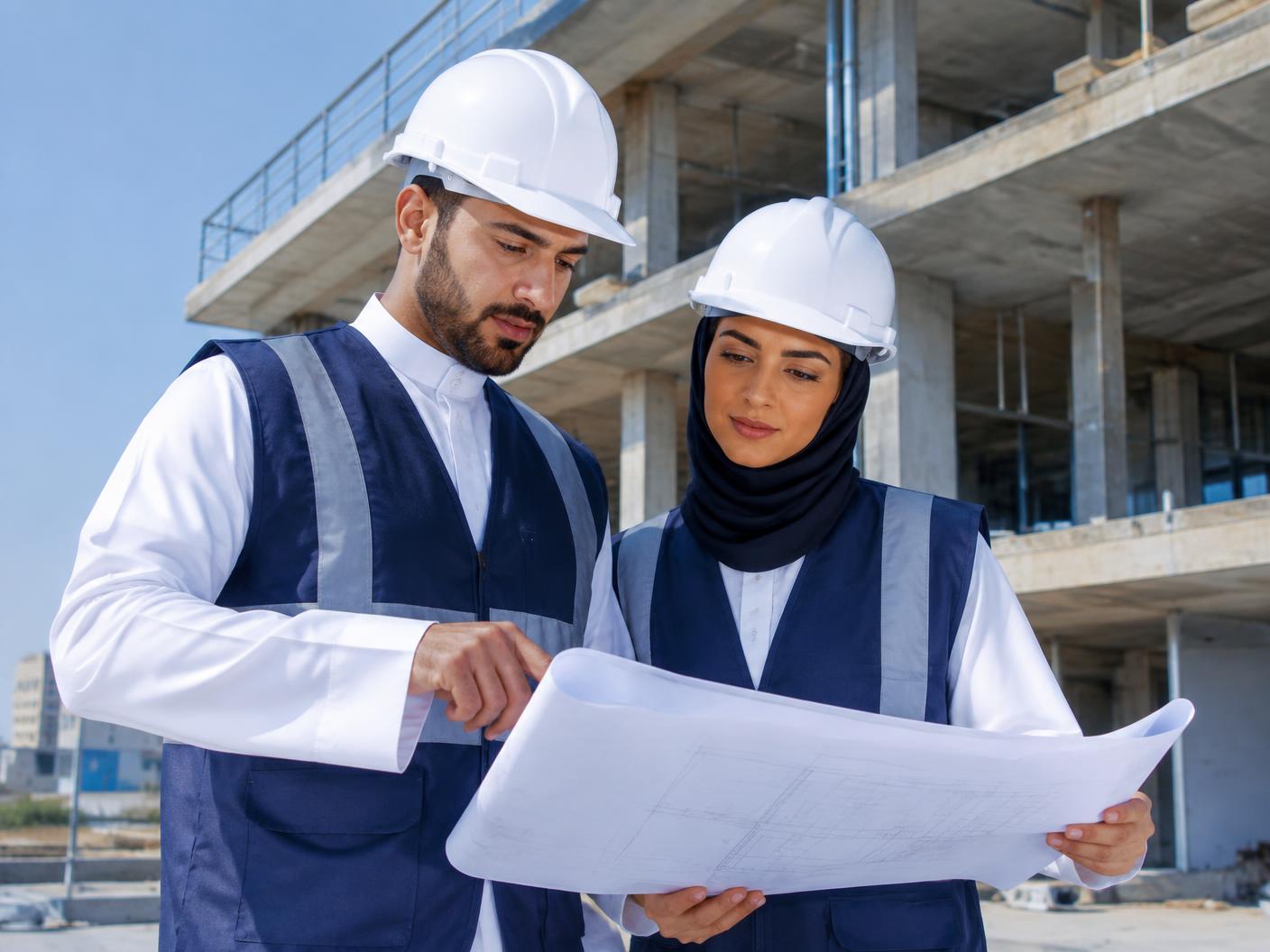 Fana Al Mustaqbal engineers reviewing project drawings